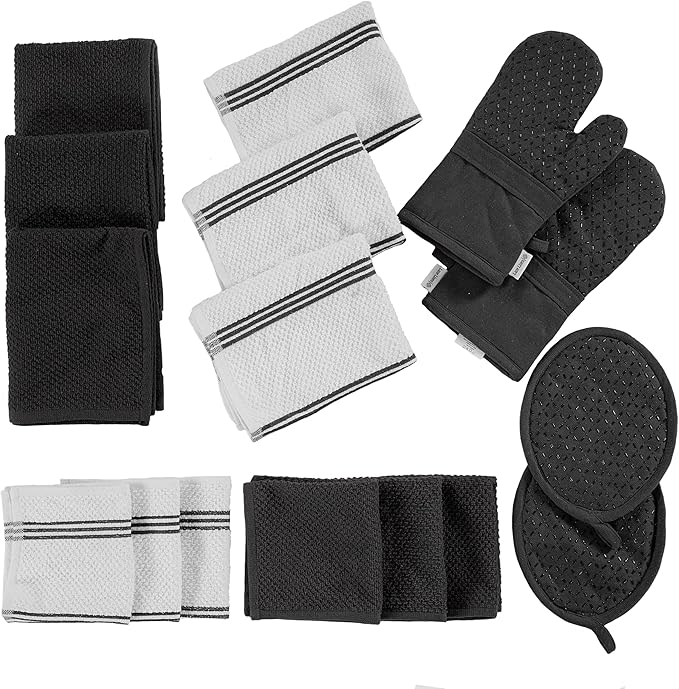 LANE LINEN 16-Piece Kitchen Towels & Dishcloths Set – Heat Resistant Silicone by LaneLinen
