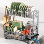2 Tier Stainless Steel Large Capacity Dish Drainers Drying Rack by Romision