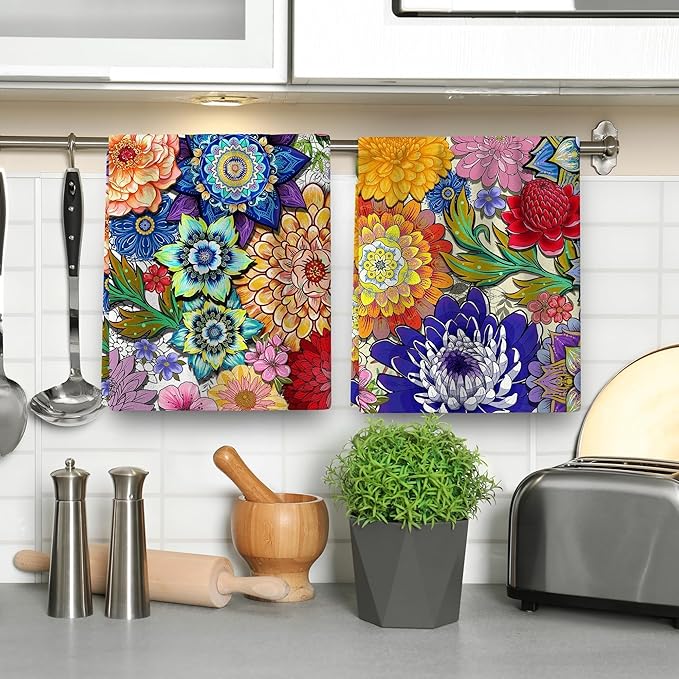 Boho Floral Kitchen Dish Towels Decorative Set of 4, Colorful Kitchen Stuff - Image 5
