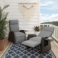 Grand patio Outdoor Reclining Chairs with Extended Footrest 2-Piece Adjustable WickerPatio Lounge Recliner up to 15 with Flip Side Table, Cool Grey by GrandPatio