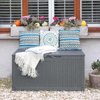 Flamaker Outdoor Storage Box 100 Gallon Waterproof Resin Deck Box Delivery Box with Air Rod Indoor Outdoor Lockable Storage Bench for Patio Cushions, Tools, Pool Accessories (Gray) - Image 5