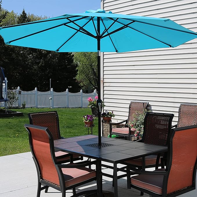 Sunnydaze Outdoor Patio Umbrella - Polyester Table Market Umbrella with Push-Button Tilt and Crank - 8 Sturdy Ribs - Turquoise - 9ft - Image 7