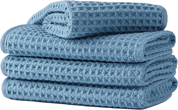 Microfiber Waffle Face Towels, 4 Pieces, Fast Drying, Lint Free 430 GSM by Unknown