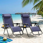 Homall Zero Gravity Chair Patio Folding Lawn Outdoor Lounge Gravity Camp Reclining Lounge Chair with Cup Holder Pillows for Poolside Backyard and Beach Set of 4 (Blue) - Image 6