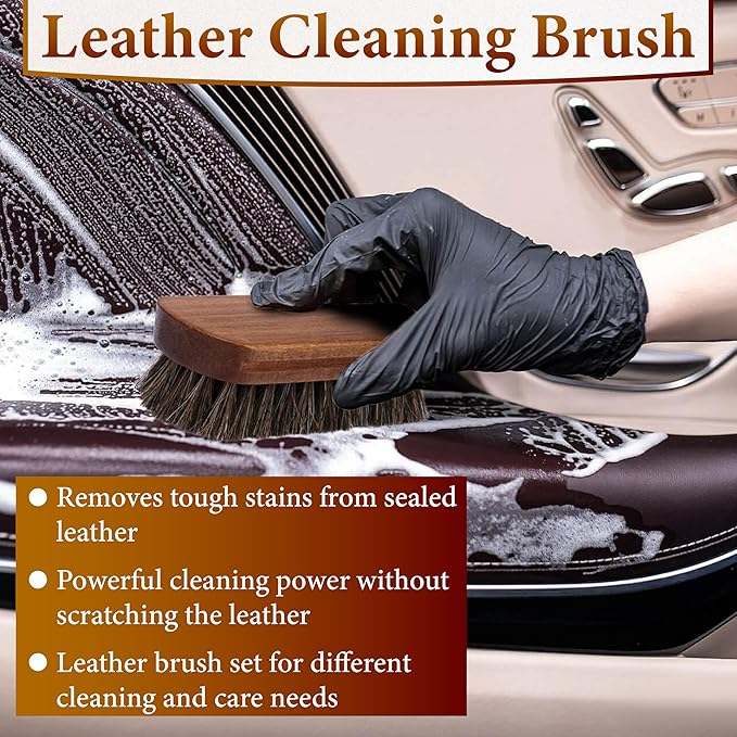 5 PCS Leather Brush Car Detailing, Horsehair Brush Shine Kit, Car Interior - Image 6