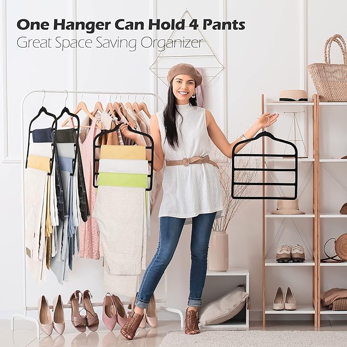 Velvet Pant Clothes Hanger Space Saving Non Slip Shorts Hanger, Myfolrena Jeans - Image 4