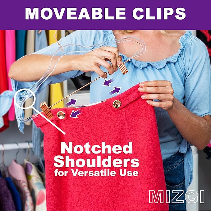 MIZGI Slim Clear Rosegold Pants & Skirt Hangers – Adjustable Clips & Hooks - Image 3