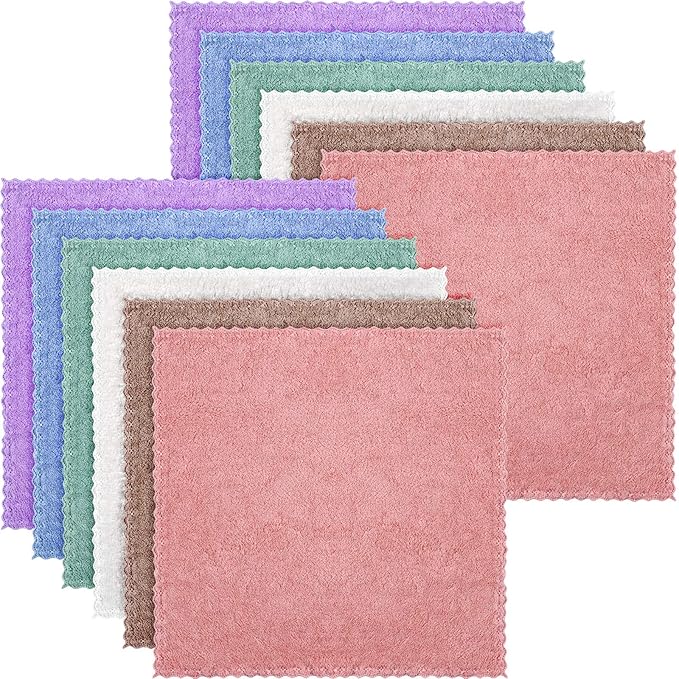 Syhood 12 Pieces Face Wash Cloth 12 x 12 in Makeup Remover Cloths Towel Coral - Image 7