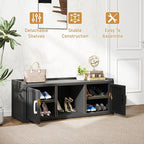 2-Tier Storage Bench, Waterproof UV-Resistant Outdoor Shoe Storage Cabinet with 2 Doors & Adjustable Shelves for Indoor Outdoor Entryway, Hallway, Living Room(Black) - Image 5
