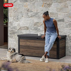 Keter Signature Collection 150 Gallon Resin Deck Box Organization and Storage Box for Patio Outdoor Cushions, Throw Pillows, Garden Tools and Pool Supplies, Walnut - Image 10