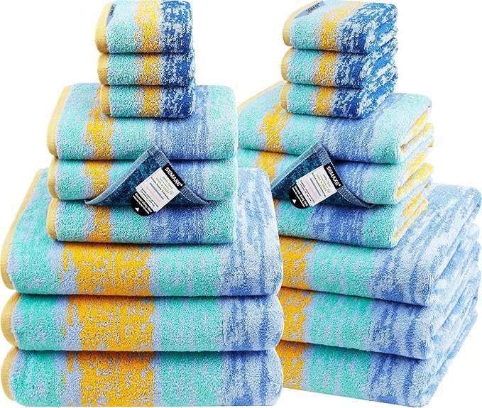 SEMAXE 18-Pack Bath Towel Set Include 6 Bath Towels, 6 Hand Towels, 6 Wash by SEMAXE