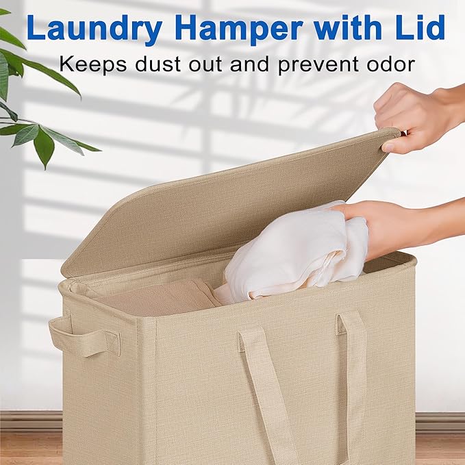 Slim Laundry Hamper with Lid and Wheels, Small Rolling Laundry Basket with - Image 3