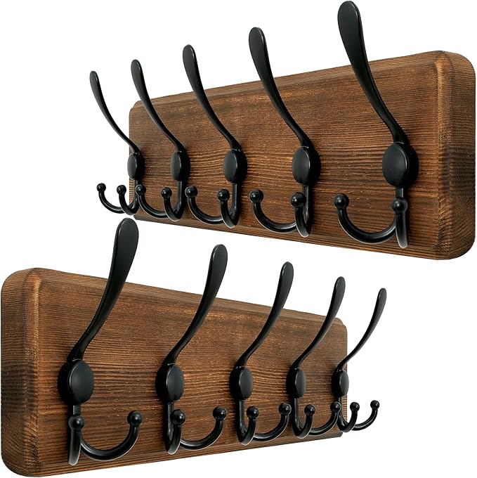 WEBI Rustic Coat Rack Wall Mounted, Wood Coat Hanger Wall, 5 Coat Hooks by WEBI