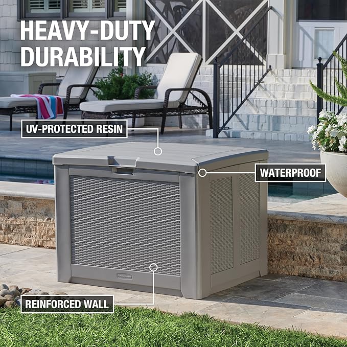 Rubbermaid Medium Resin Outdoor Storage Deck Box (74 Gal) Weather Resistant Gray Deck Organization for Home/Backyard/Pool Chemicals/Toys/Garden Tools/Porch/Patio Cushions - Image 3
