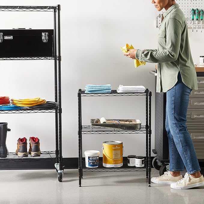 Amazon Basics 3-Shelf Adjustable Heavy Duty Steel Wire Rack Storage Shelving Organizer with Storage Space, Versatility and Ease of Use for Kitchen, Garage, 23.2" L x 13.4" W x 30" H, Black - Image 2