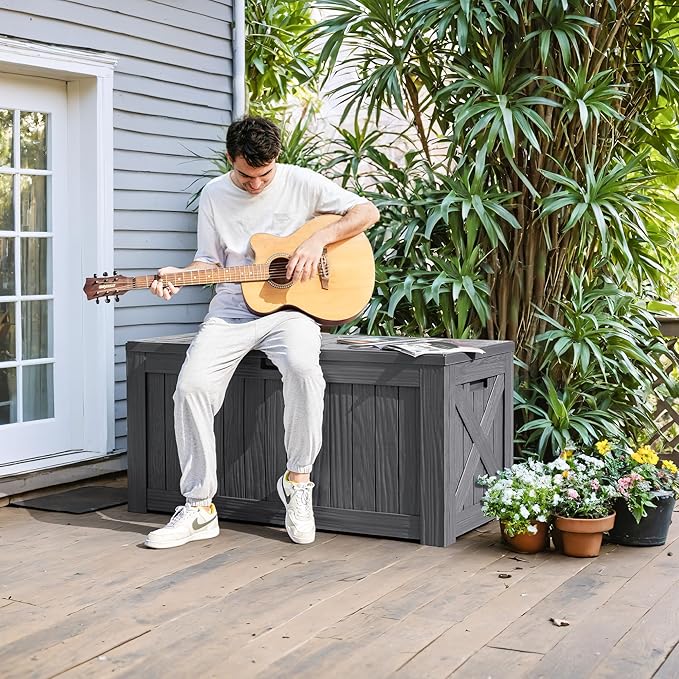 Greesum 120 Gallon Deck Box, Resin Outdoor Storage Container for Patio Furniture, Garden Tools, Pool Accessories, Weatherproof, Lockable, Gray - Image 3