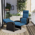 Grand patio Outdoor Recliner Air Pump 150° Lay Flat Reclining Chair with Independent Adjustable Back and Footrest Removable Olefin Cushion Flip-Up Table Wicker Peacock Blue 2PCS by GrandPatio