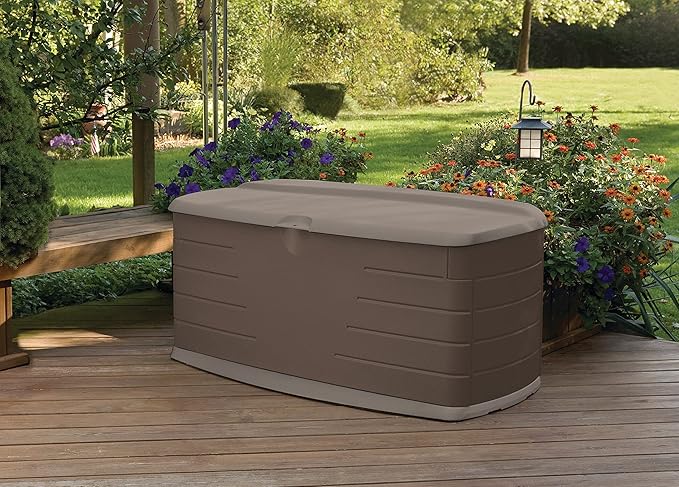 Rubbermaid Large Resin Outdoor Storage Deck Box with Seat (90 Gal), Weather Resistant, Brown, Deck Organization for Home/Backyard/Pool Chemicals/Toys/Garden Tools/Porch/Patio Cushions - Image 3
