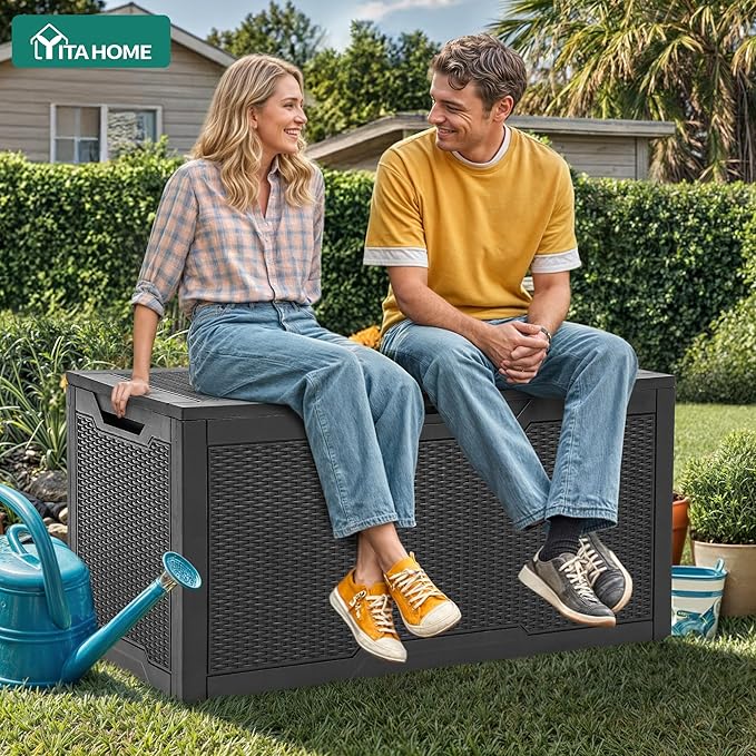 YITAHOME 100 Gallon Resin Deck Box, Weather Resistant Outdoor Storage Box, Lockable Indoor Outdoor Storage for Supplies and Essentials, Black - Image 2