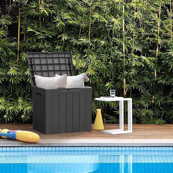 Greesum 31 Gallon Resin Deck Box All Weather Outdoor Storage Boxes for Patio Furniture Set,Outdoor Toys,Garden Tools,Gray - Image 2