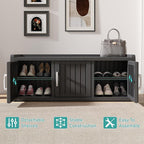 2-Tier Storage Bench, Waterproof UV-Resistant Outdoor Shoe Storage Cabinet with 3 Doors & Adjustable Shelves for Indoor Outdoor Entryway, Hallway, Living Room (Black) - Image 5