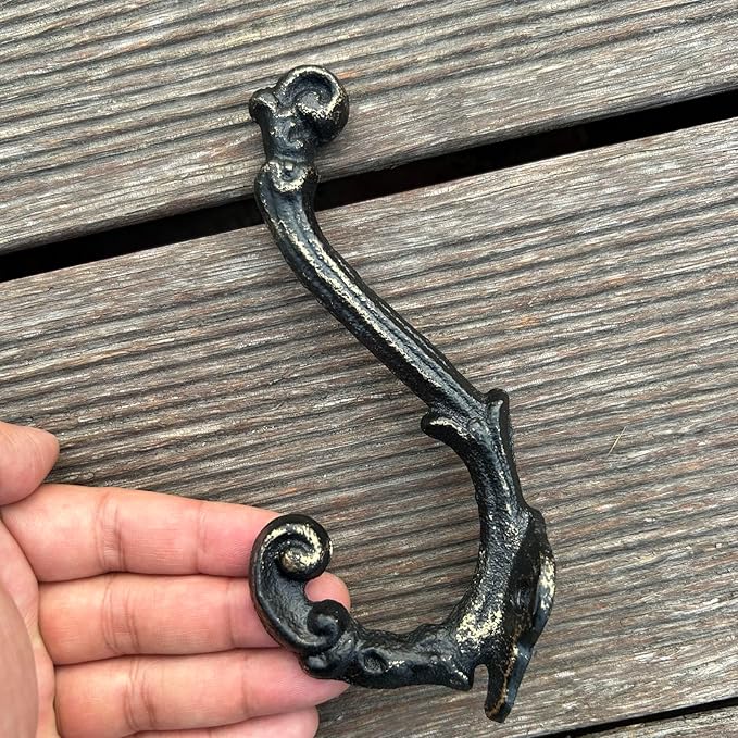 4 Pack Cast Iron Wall Hooks Antique Vintage Rustic Farmhouse Coat Hooks - Image 6