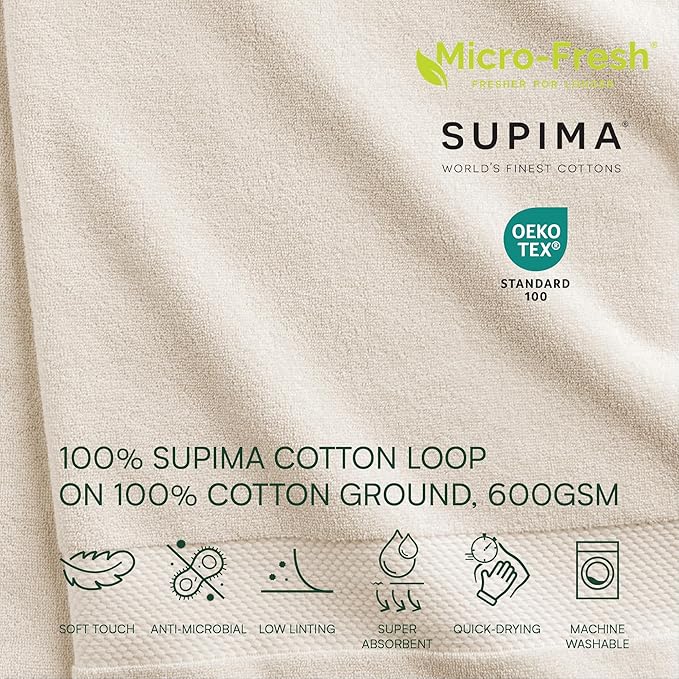 Lacoste Heritage 100% Supima Cotton Hand Towel, Premium Super Soft Bath Towel - Image 2