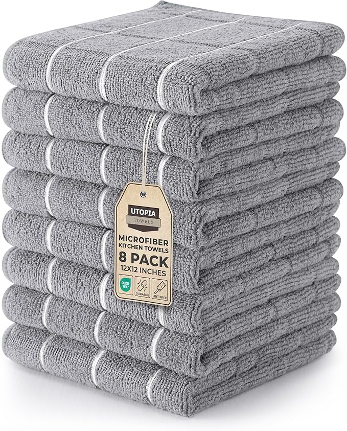 Utopia Towels 8 Pack Kitchen Towels Set, 12x12 Inches, Highly Absorbent and by UTOPIATOWELS
