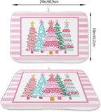 Christmas Dish Drying Mats 18x24 Inch Stripes Watercolor Pink Christmas Trees - Image 2