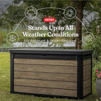 Keter Ashwood 100 Gallon Resin Deck Box Organization and Storage for Patio Furniture Outdoor Cushions, Throw Pillows, Garden Tools and Pool Toys, Brown - Image 3