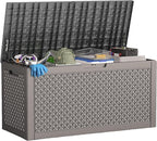 ROJIK Outdoor Storage Housing Deck Box - Waterproof Patio Furniture, Garden Tools, Cushions, Pool Accessories Storage Bench with Lockable Lid and Side Handles (Grey,125 Gal) by ROJIK