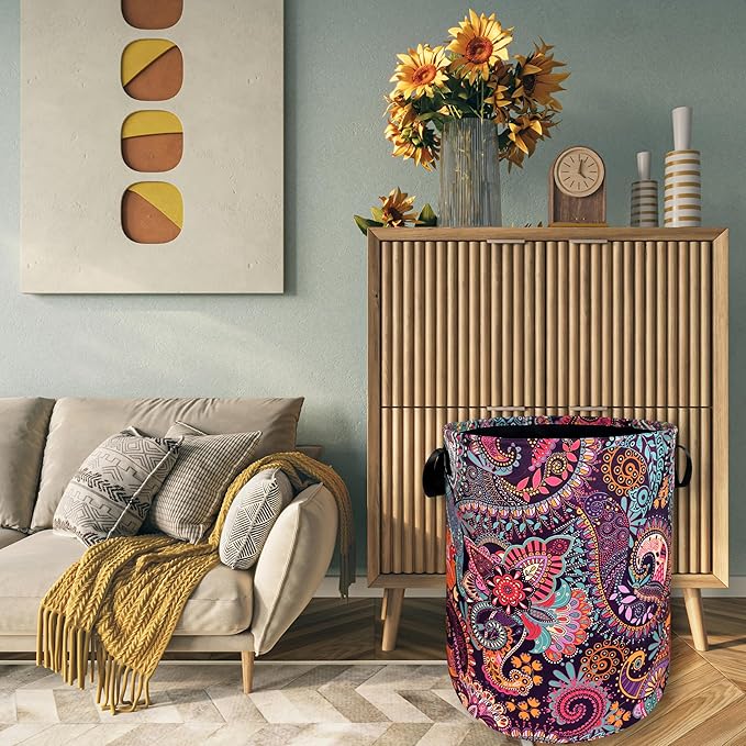 Mandala Paisley Laundry Hamper Retro Boho Colorful Laundry Basket - Image 7