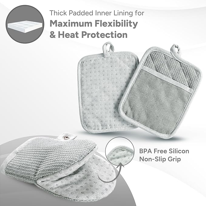 Casa Platino Heat Resistant Oven Mitts & Potholders, 4-Piece – Oven Mitts and - Image 3