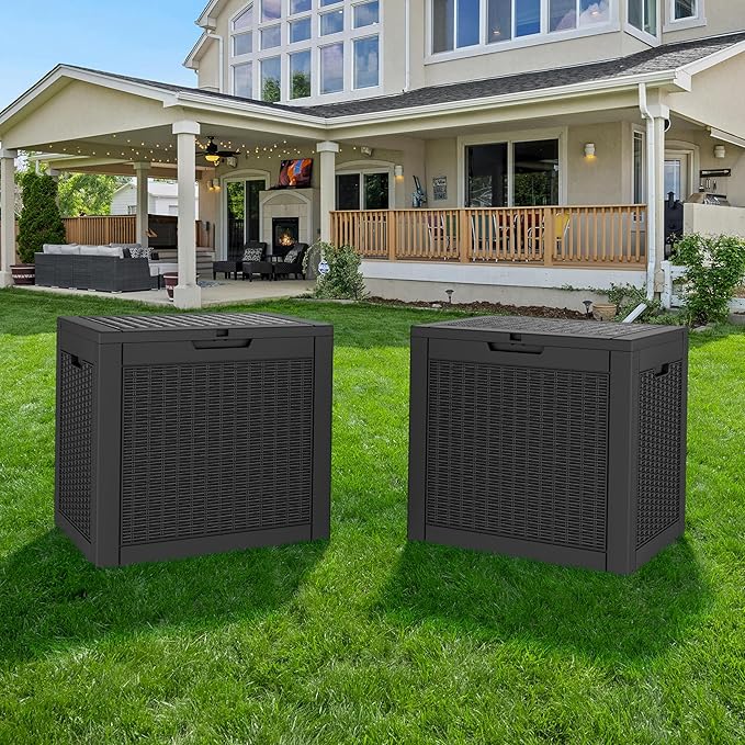 Outdoor Storage Box, Resin Deck Boxes Indoor and outdoor, Waterproof Storage Box Lockable Lid (Black, 35 Gallon-2 Pack) - Image 7