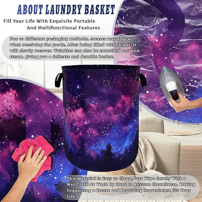 Personalize Galaxy Laundry Basket Oxford Cloth Foldable Forest Starry Sky - Image 8