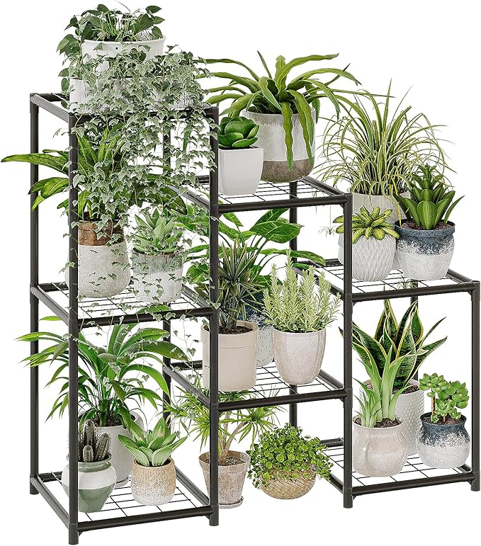 Bamworld Black Plant Stand Outdoor Metal Plant Shelf for Multiple Plants 3 Tiers Ladder Plant Holder Waterproof for Garden Living Room Patio Morden Home Decor Gardening Gifts by Bamworld