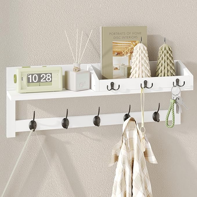 AMBIRD Wall Hooks with Shelf, 26.57 Inch Entryway Wood Coat Hooks by AMBIRD
