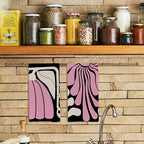 Abstract Boho Pink and Beige Floral Kitchen Towels Set of 2, Retro 70s Groovy - Image 2