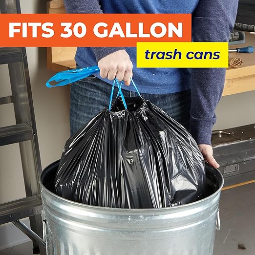 Hefty Essentials Drawstring 30 Gallon Trash Bags, Bulk Black Garbage Bags - Image 2