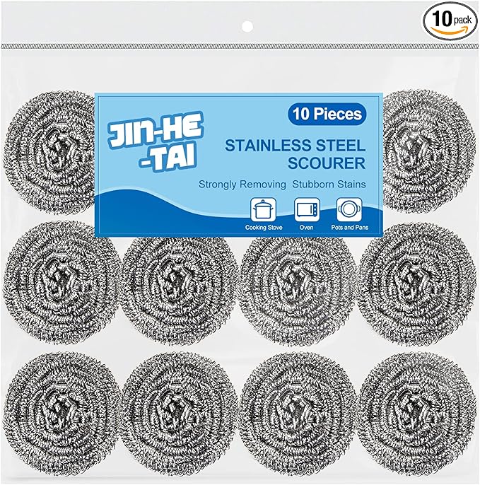 10 Pack Stainless Steel Scrubber, Steel Wool Srubber by JIN-HE-TAI
