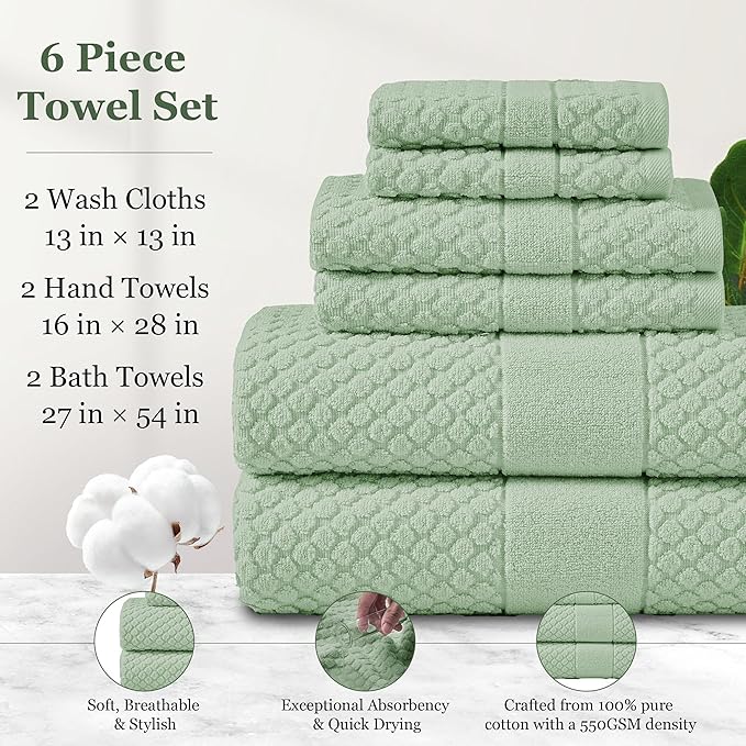 Simple&Opulence 6 Piece Luxury Towel Set, 100% Cotton Bathroom Towels - Image 4
