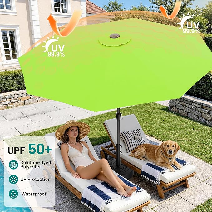 AreShark 9 FT Patio Umbrella for Outdoor, Outdoor Umbrella with Push Button Tilt and Crank, Outdoor Patio Umbrellas with 8 Sturdy Ribs for Market, Garden, Deck, Backyard, Pool (Apple Green) - Image 4