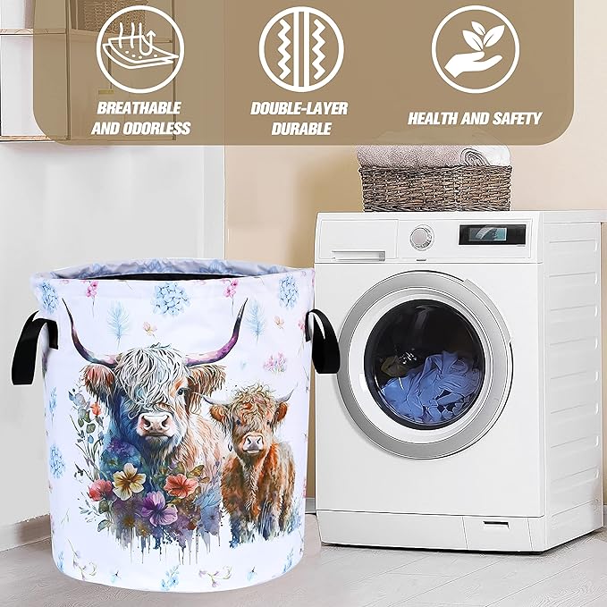 Highland Cow Laundry Basket Cattle Animal Foldable Oxford Cloth Funny Tote Bag - Image 7