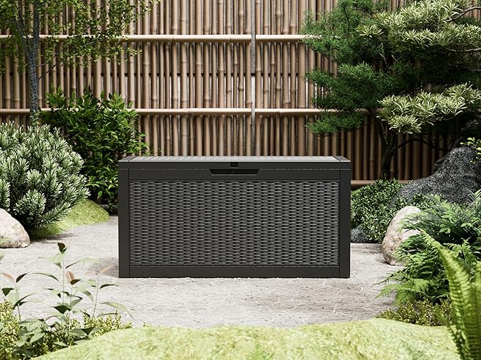 Outdoor Storage Box, Resin Deck Boxes Indoor and outdoor, Waterproof Storage Box Lockable Lid (Black, 70 Gallon) - Image 6