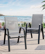 Outdoor Stackable Dining Chairs Set of 4, High-Back Patio Stacking Chairs, Patio Chairs with Textilene Farbic & Metal Frame for Lawn Backyard Deck Garden,Grey by Unknown
