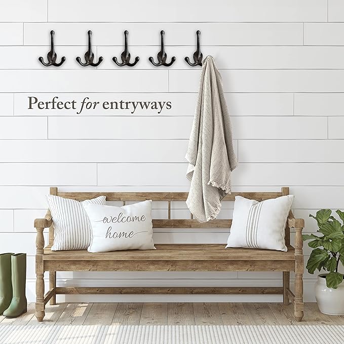 Cast Iron Tri Leg Coat Hooks Wall Mounted Farmhouse, Decorative, Rust Proof - Image 6