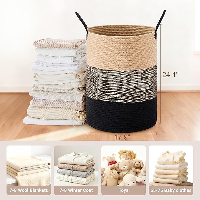 Tall Laundry Basket with Handles, 100L Portable Dirty Clothes Hamper, Boho - Image 2