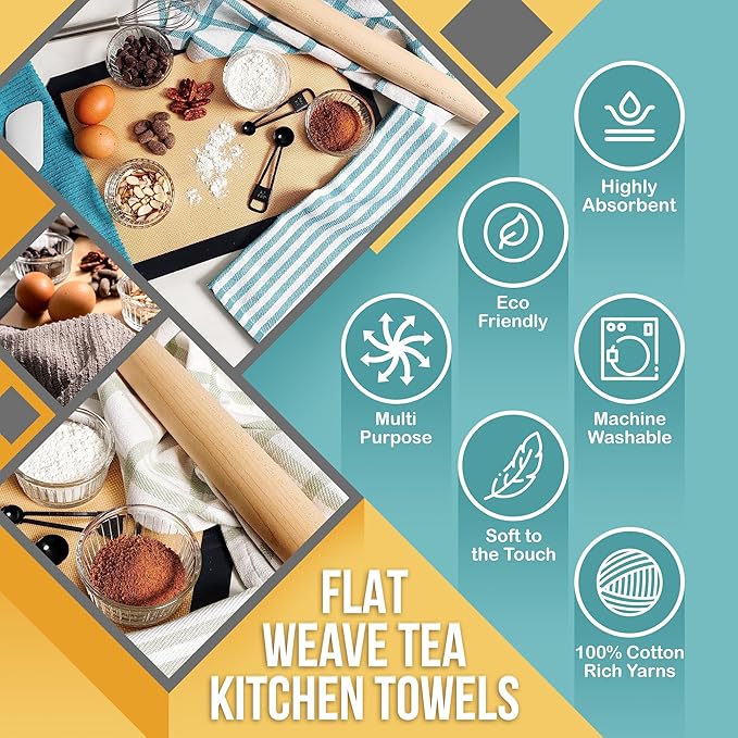 KAF Home Premium Kitchen Towels, Large 100% Cotton, Flat & Terry Absorbent Dish - Image 8