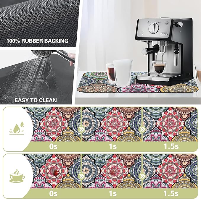 Dish Drying Mat Bohemia Vintage Decorative Pattern Kitchen Mat 12"x19" Bsorbent - Image 3