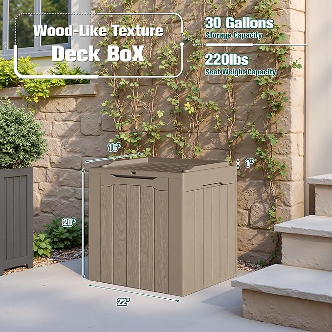 Devoko 30 Gallon Resin Deck Box 2 Pack Outdoor Indoor Waterproof Storage Box for Patio Furniture Pool Accessories Storage for Cushion Garden Tools (Light Brown, 2 Pack) - Image 7